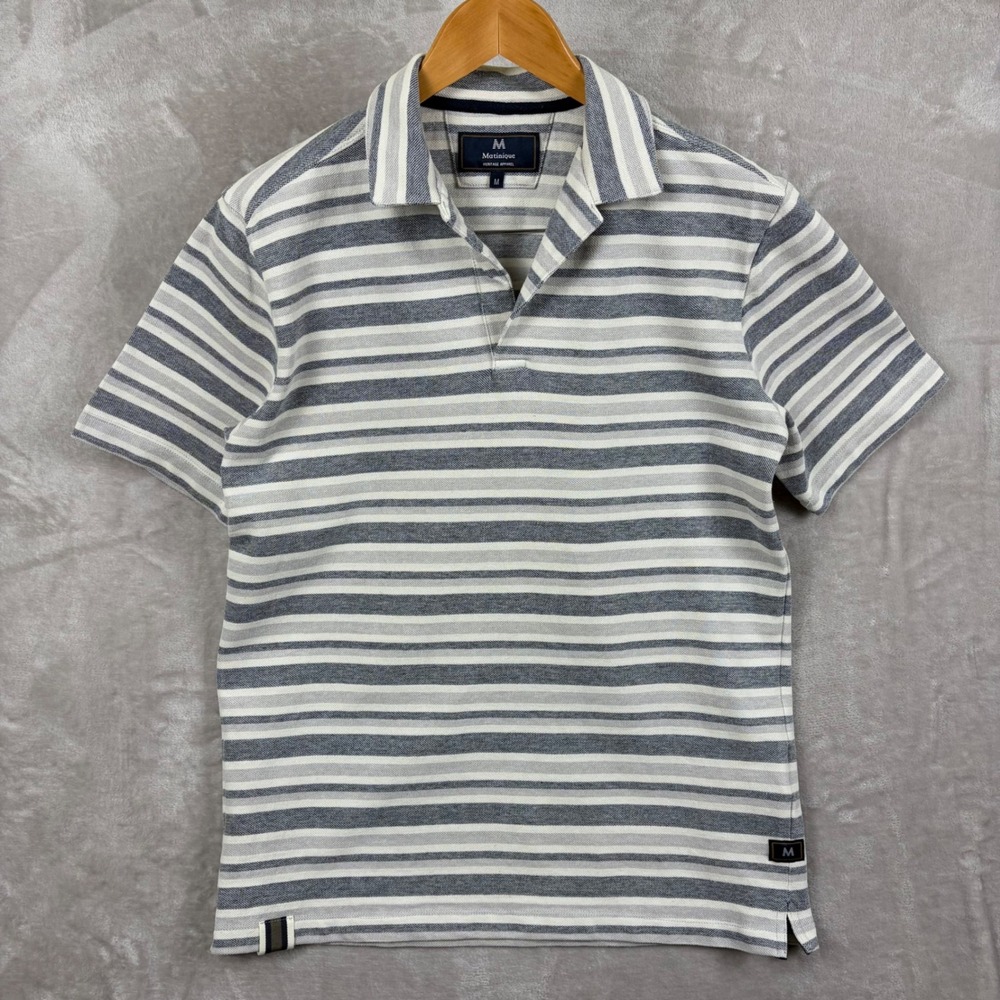 Matinique Polo Shirt Mens M Johnny Collar Striped Short Sleeve Pique Golf